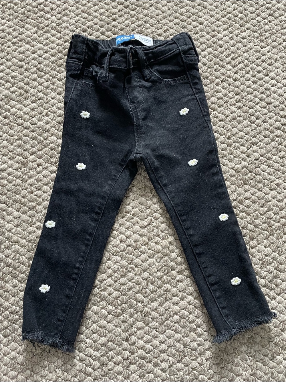 Old Navy Black Jeans with White Daisy Embroidery